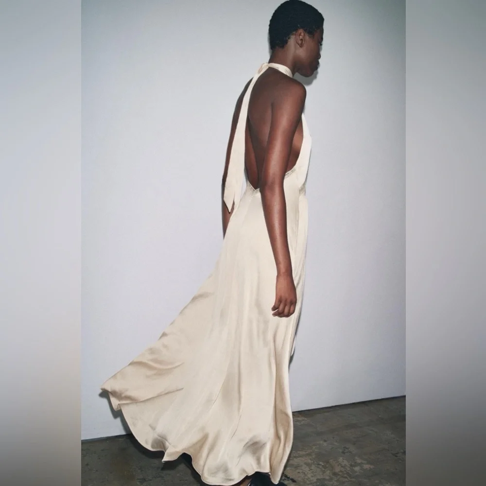 🆕(NWT) ZARA **VIRAL** Embroidered & Sequin Satin Midi/Maxi Dress. Size MEDIUM - Picture 16 of 16